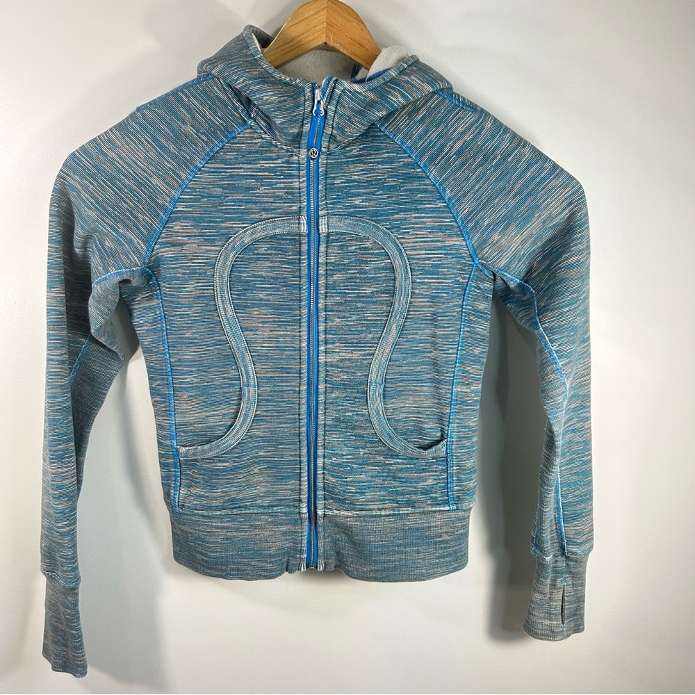 Lululemon Scuba Hoodie Stretch Womens 6 Blue Gray Full Zip Thumbholes W4A62S